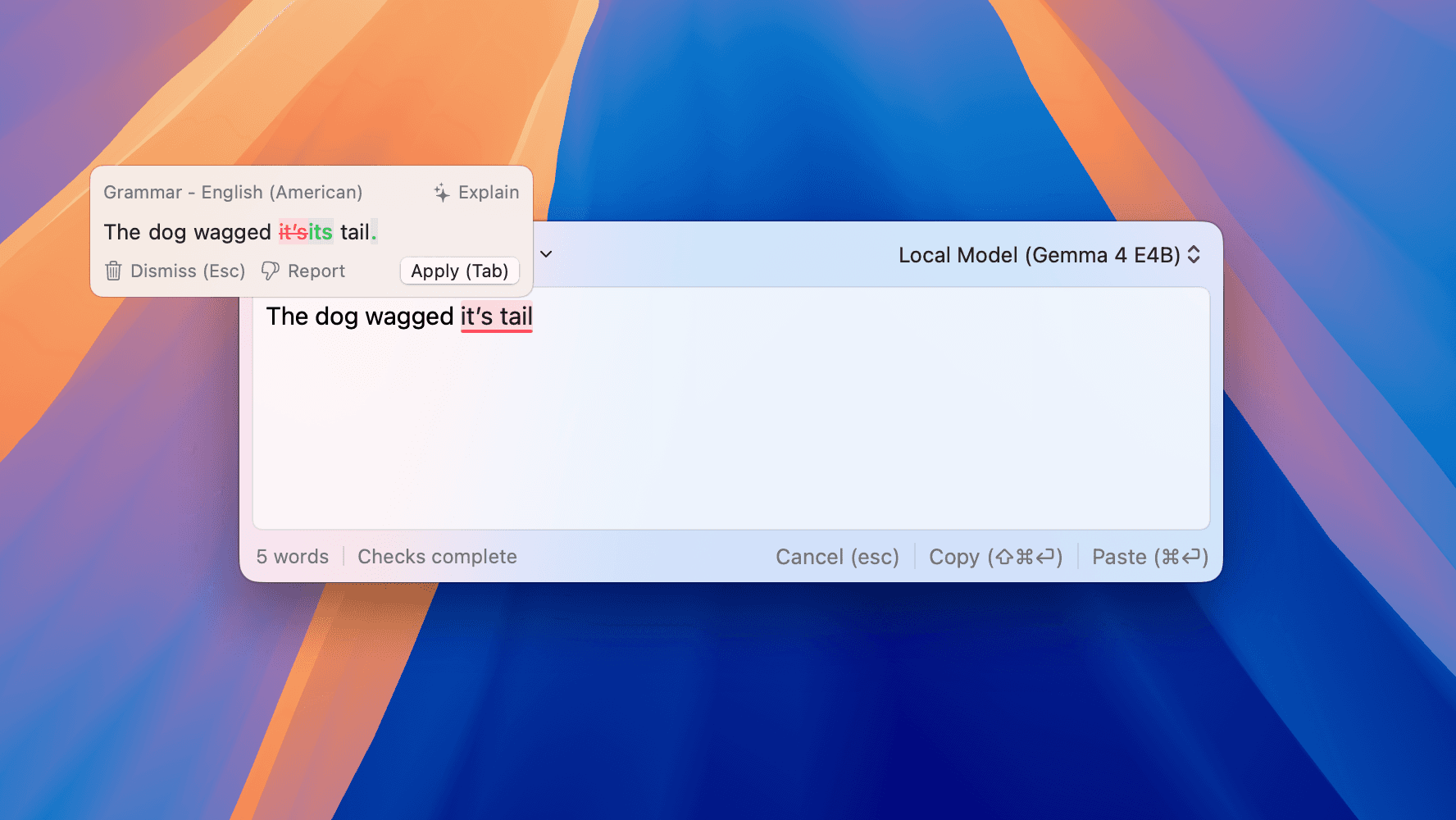 Grammar checks screenshot