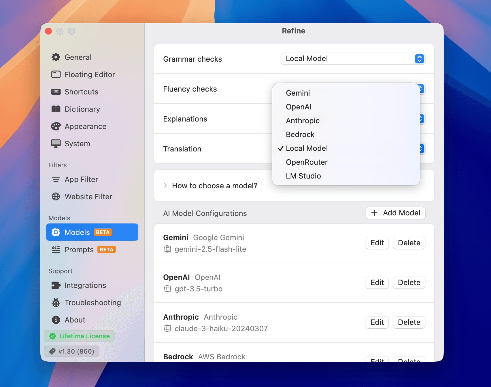 Choose models by feature screenshot